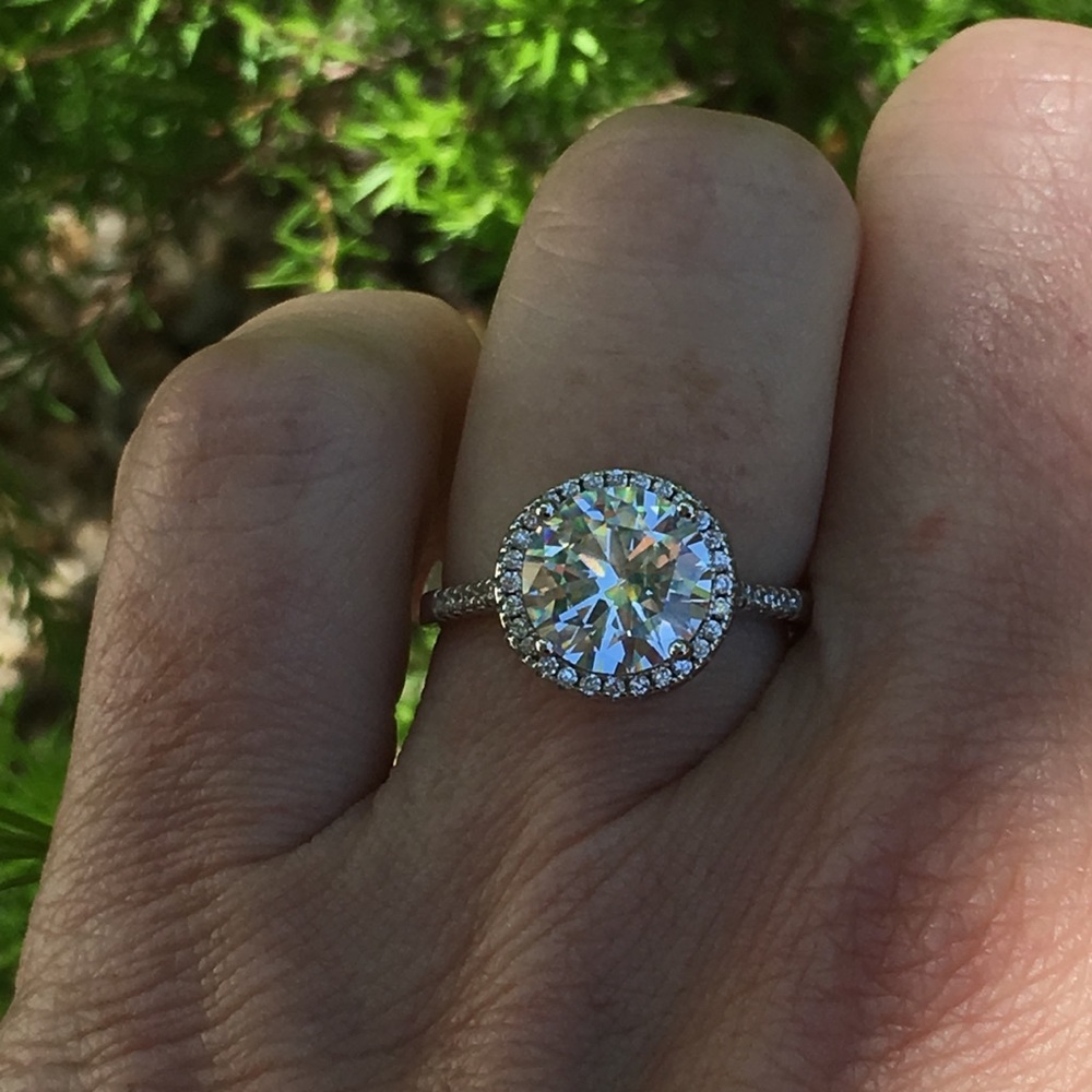 14k white gold halo ring engagement wedding - Picture 2 of 8
